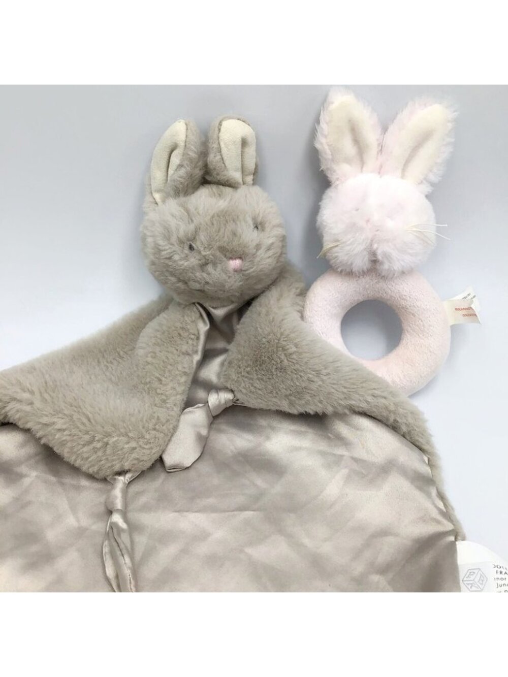 Pottery Barn Kids Bunny Lovey & Rattle Set Security Blanket Tan Rabbit Boy Girl